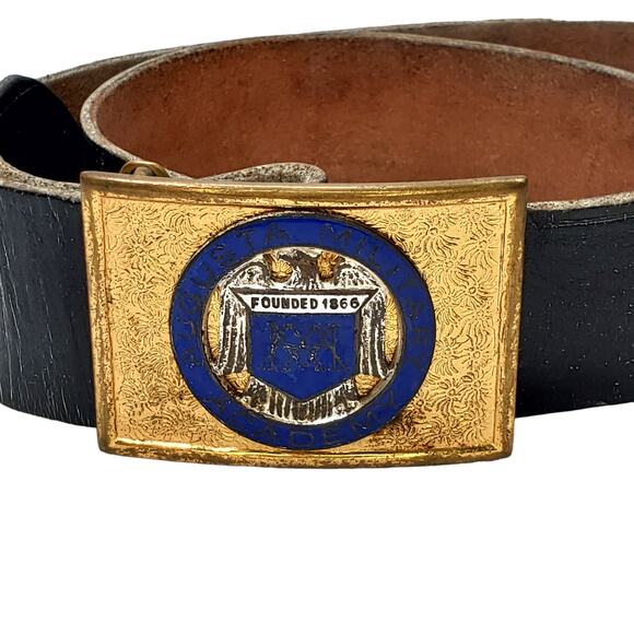 1930s Augusta US Military Academy Belt and Buckle Inscribed Gold Tone 33.5" - Picture 2 of 9
